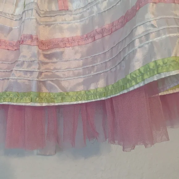 GIRLS PARTY DRESS 2T FULL SKIRT PINK WHITE RIBBON EASTER - Picture 3 of 5